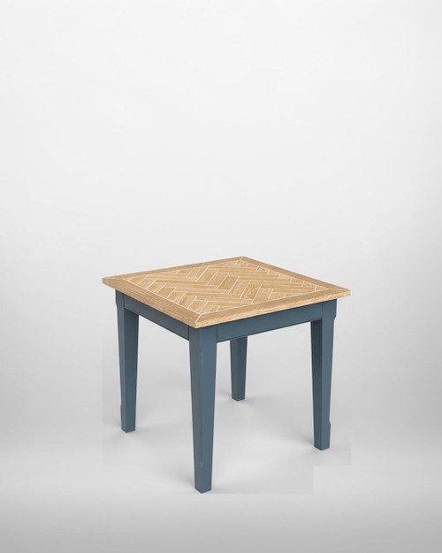 Signature Blue Square Dining Table CFR04B, modern square dining table with a natural wood top and blue-painted legs. Signature Blue Square Dining Table CFR04B, modern square dining table with a natural wood top and blue-painted legs.