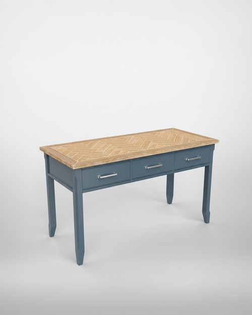 Anchorage Blue Desk / Dressing Table WFS-BH-ANC06C, a stylish study desk with a blue finish, wooden top, and a raised wooden shelf for organisation.