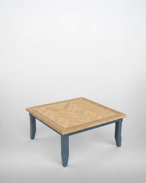 Anchorage Blue Square Open Coffee Table WFS-BH-ANC08C, a modern square coffee table with a wooden top and blue painted legs.