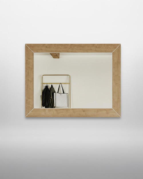 Signature Blue Mirror, wall-mounted rectangular mirror with a natural wood frame hanging landscape or portrait. Signature Blue Mirror, wall-mounted rectangular mirror with a natural wood frame hanging landscape or portrait.