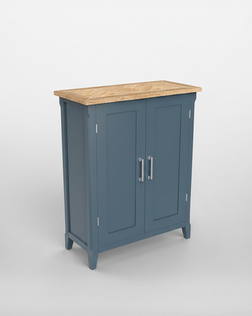 Anchorage Blue Shoe Storage Cupboard WFS-BH-ANC20A, blue shoe storage cabinet with wooden top and double doors.