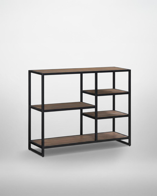 Ooki Low Open Bookcase VBR01C, modern wooden and metal bookcase with multiple open shelves for storage and display. Ooki Low Open Bookcase VBR01C, modern wooden and metal bookcase with multiple open shelves for storage and display.