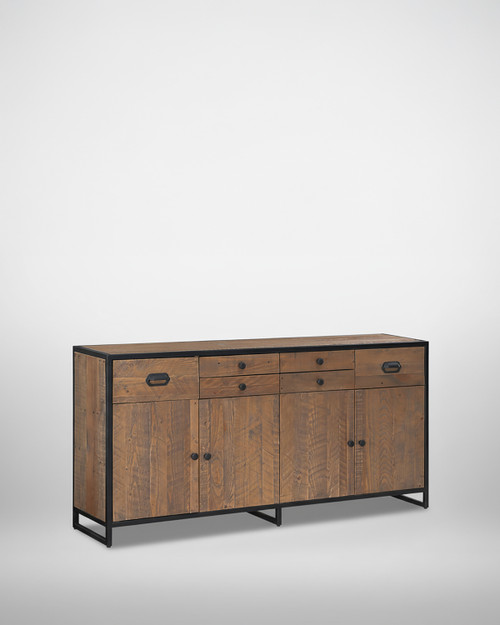 Hyloft Reclaimed Large Door / Drawer Sideboard WFS-BH-HYL02F, stylish wooden sideboard with black metal frame and multiple storage compartments.