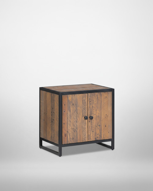 Hyloft Reclaimed Modular Low Cupboard WFS-BH-02M02, wooden cabinet with metal frame and two doors.
