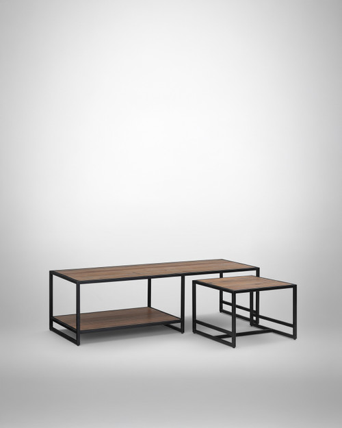 Hyloft Reclaimed Coffee Table With Removable Side Table WFS-BH-HYL08A, modern multi-functional coffee tables with metal frames and wooden surfaces, ideal for living room decor.