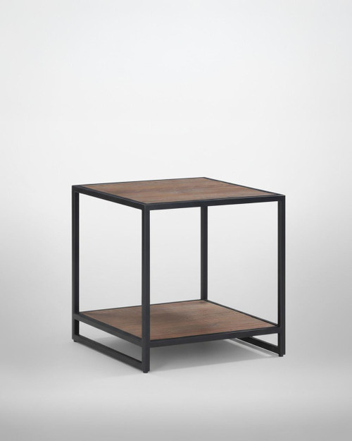 Ooki Lamp / Side Table Open VBR10B, modern side table with a metal frame and wooden top and bottom surfaces.