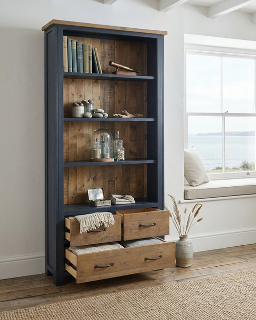 Saltmarsh Blue Large Open Bookcase with Drawers WFS-BH-SAL01A