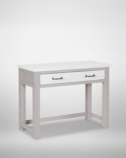 Greystone Spacesaver Desk VTTG06A, white and light gray wooden space-saving desk with a single drawer and metal handles. Greystone Spacesaver Desk VTTG06A, white and light gray wooden space-saving desk with a single drawer and metal handles.