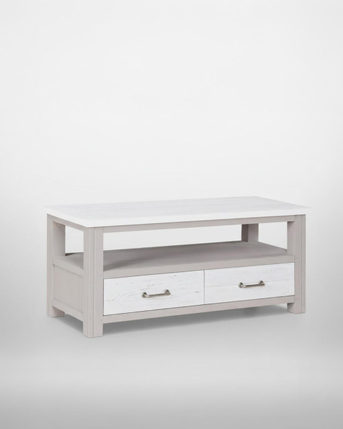 Greystone Widescreen Television Cabinet VTTG09A, white wooden TV stand with two drawers and an open shelf, ideal for modern living room entertainment setup. Greystone Widescreen Television Cabinet VTTG09A, white wooden TV stand with two drawers and an open shelf, ideal for modern living room entertainment setup.