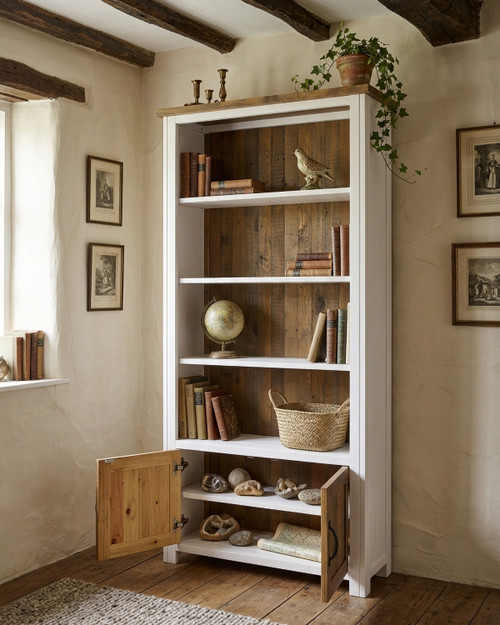 Chalkwash White Large Open Bookcase with Doors WFS-BH-CHA01B