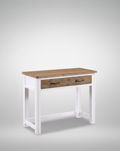Chalkwash White Spacesaver Desk WFS-BH-CHA06A, wooden desk with a white painted frame and a natural wood top, featuring a single open drawer with a black handle.