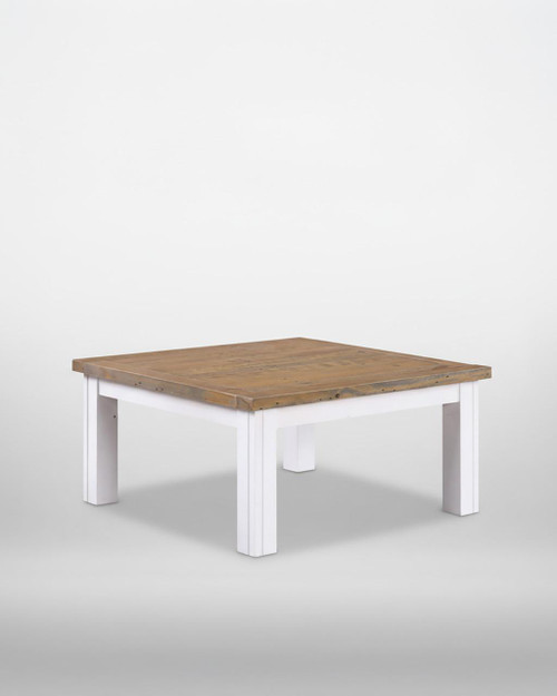 Splash of White Low Square Coffee Table VTTW08B, a modern low square coffee table with a wooden top and white painted legs, ideal for living room decor. Splash of White Low Square Coffee Table VTTW08B, a modern low square coffee table with a wooden top and white painted legs, ideal for living room decor.