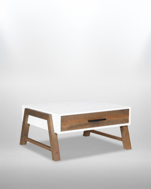 Trinity Reclaimed Square Coffee Table VWP08B, modern coffee table with reclaimed wood drawer and white finish, sturdy wooden legs, minimalist design. Trinity Reclaimed Square Coffee Table VWP08B, modern coffee table with reclaimed wood drawer and white finish, sturdy wooden legs, minimalist design.