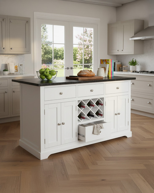 White Lingham Kitchen Island finished with a Black Granite Worktop - WFS-BH-LIN01B-B