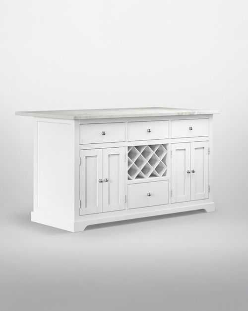 White Kitchen Island With White Marble Worktop - WFS-BH-CKI01B-W White Kitchen Island With White Marble Worktop - WFS-BH-CKI01B-W
