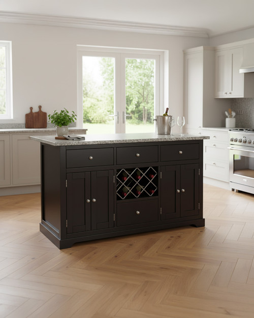 Black Kitchen Island With Grey Granite Worktop - WFS-BH-CKI01C-G Black Kitchen Island With Grey Granite Worktop - WFS-BH-CKI01C-G