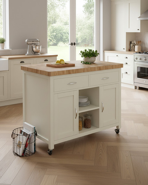 Kitchen Island (Cream) with Butchers Block - WFS-BH-CKH01A Kitchen Island (Cream) with Butchers Block - WFS-BH-CKH01A