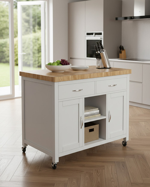 Kitchen Island (White) with Butchers Block - WFS-BH-CKH01B Kitchen Island (White) with Butchers Block - WFS-BH-CKH01B