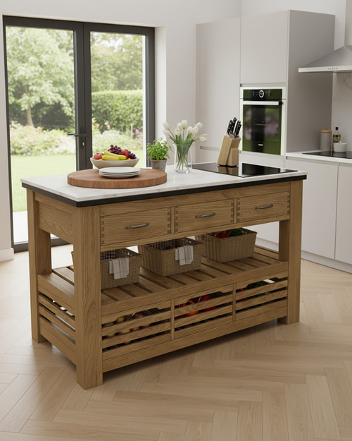 Kitchen Island (Oak) Three Drawer With Black Granite Top - WFS-BH-CKH03B Kitchen Island (Oak) Three Drawer With Black Granite Top - WFS-BH-CKH03B