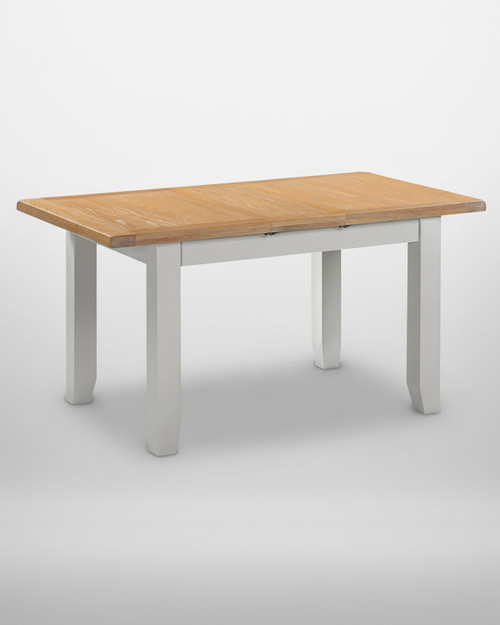 Hampton Pebble Grey Extending Dining Table HG400-403-076, a wooden dining table with a natural wood finish top and pebble grey painted legs, extendable feature shown.