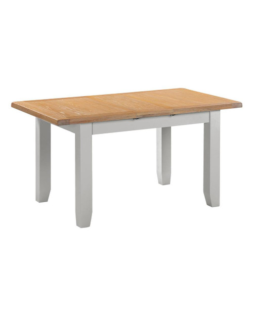 Hampton Pebble Grey Extending Dining Table HG400-403-076, a wooden dining table with a natural wood finish top and white painted legs, extendable feature shown.