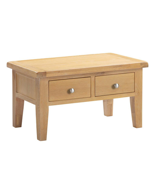 Hampton Oak 2 Drawer Coffee Table HO300-301-088, wooden coffee table with two drawers, sturdy legs, and a smooth oak finish. Hampton Oak 2 Drawer Coffee Table HO300-301-088, wooden coffee table with two drawers, sturdy legs, and a smooth oak finish.