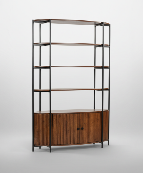 Menara Oval Bookcase with Four Shelves and Storage Cupboard