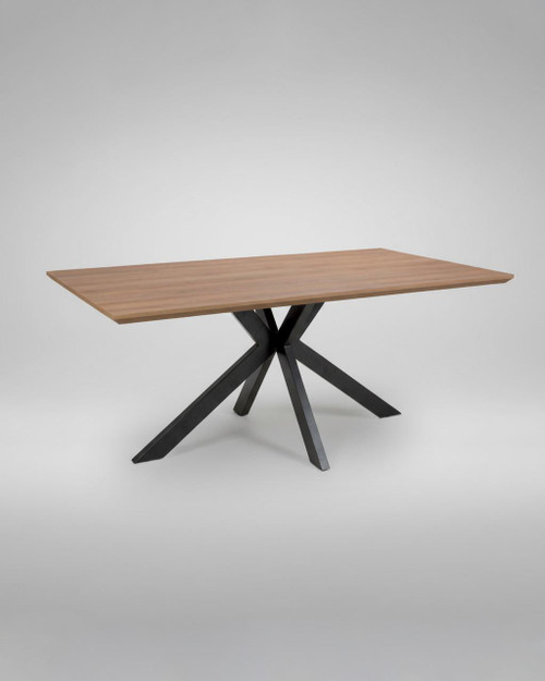 Roma 180cm Light Walnut Dining Table, modern dining table with a natural light walnut wooden top and a stylish black metal base.