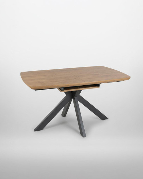 Hamilton Rustic Oak Extending Table 140cm - 180cm Table, wooden table with extending feature and modern black angled legs.