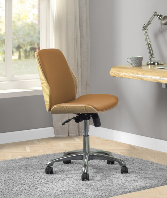 Universal Home Office Chair In Oak And Tan - 1