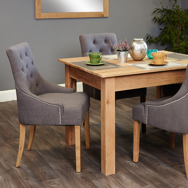 Mobel Oak four seat table and grey chairs with arms - SOCOR04A-COR03F - 1