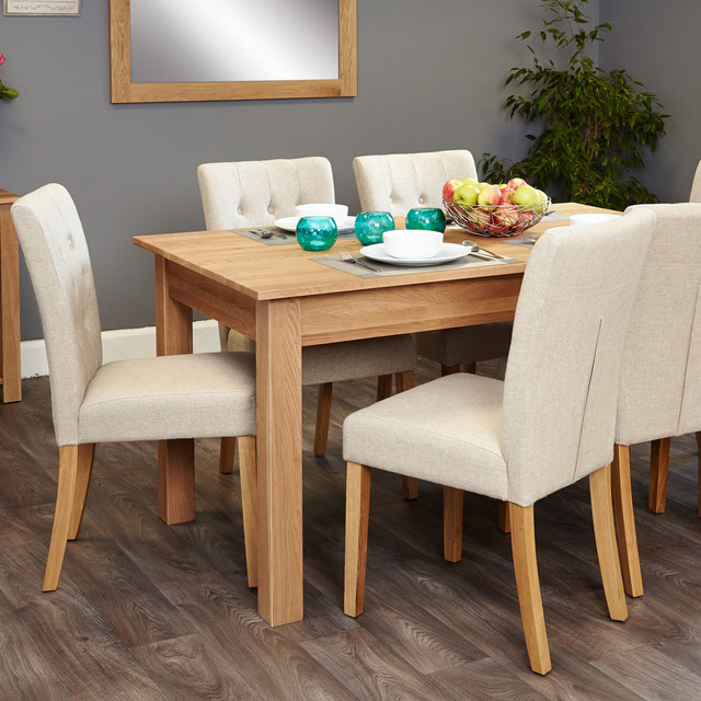 Mobel Oak 4-6 seat table and 6 cream chairs - SOCOR04B-COR03D - 1