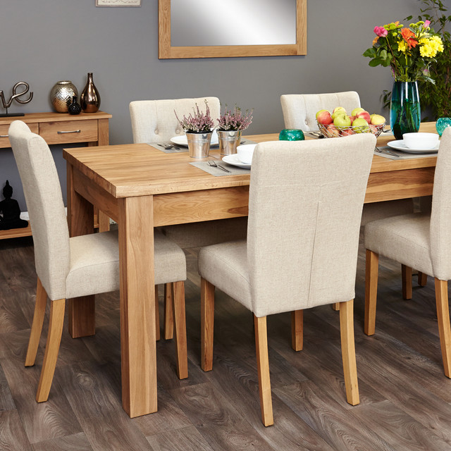 Mobel Oak extending table and 6 cream chairs - SOCOR04E-COR03D - 1