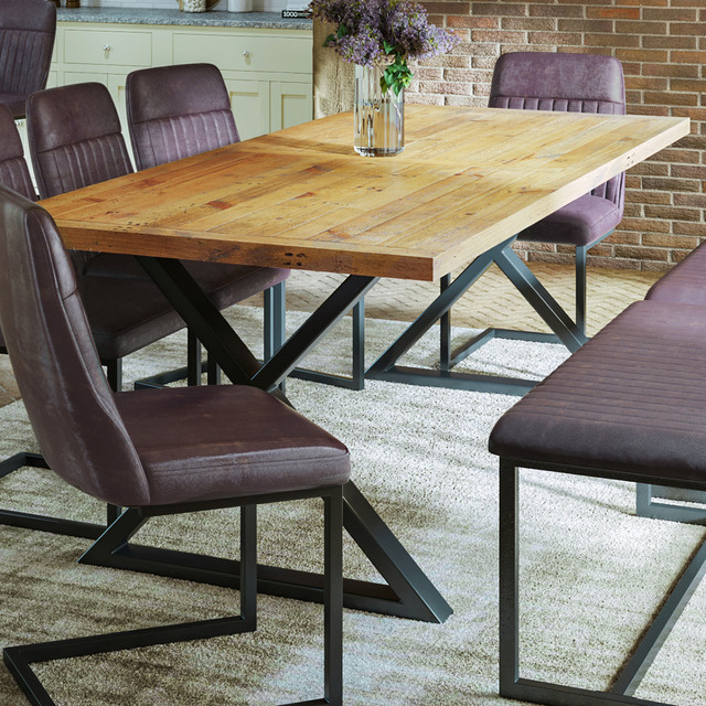 Urban Elegance Reclaimed Large Diagonal Leg Dining Table