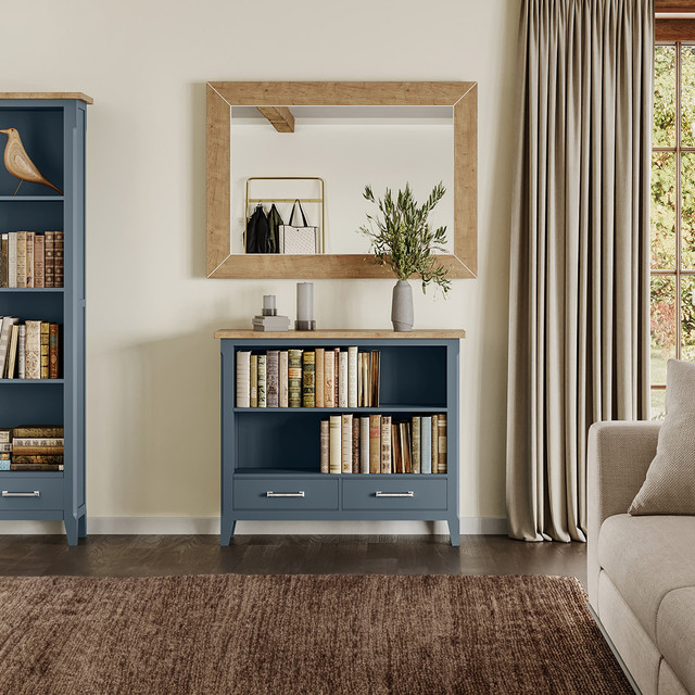 This stunning Signature Blue Low Bookcase features meticulously hand-finished craftsmanship - CFR01A