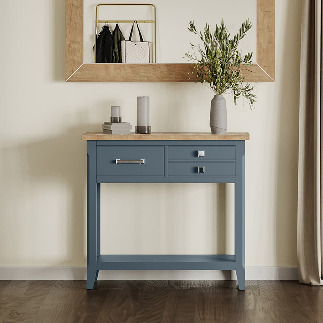 This stunning Signature Blue Reclaimed Small Console Table features meticuloulsy hand-finished craftsmanship - CFR02D