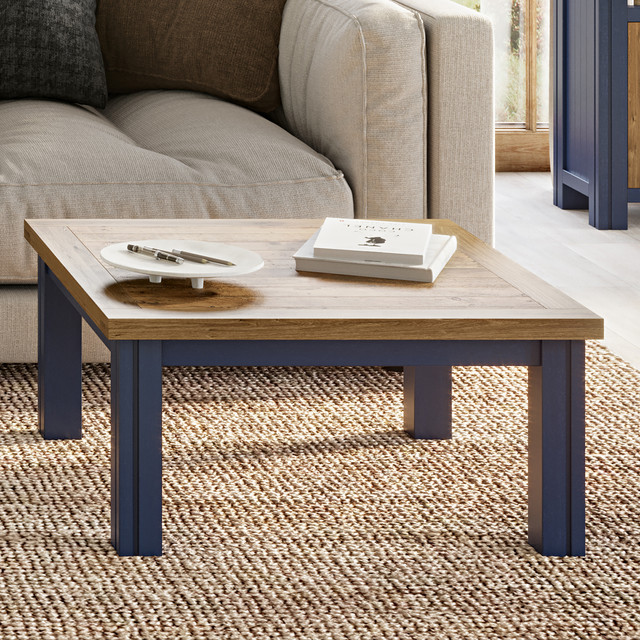 The Splash of Blue Low Square Coffee Table is an eco-friendly item made from reclaimed timber