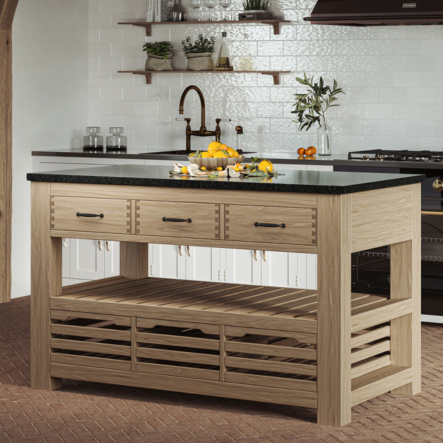 Kitchen Island (Oak) Three Drawer With Black Granite Top