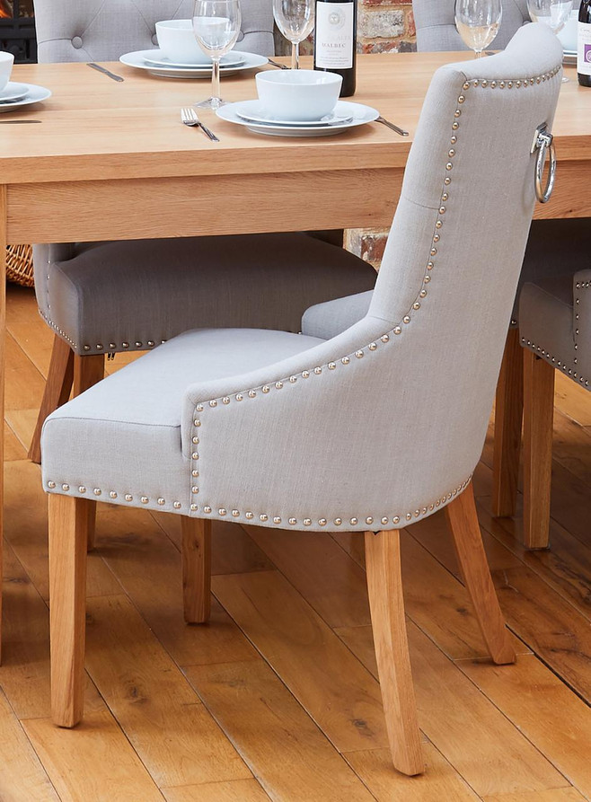 Mobel Oak Narrow Back Light Grey Upholstered Dining Chairs (Pack of 2) COR03K