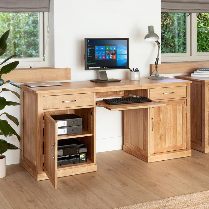 Mobel Oak Large Hidden Office Twin Pedestal Desk COR06D