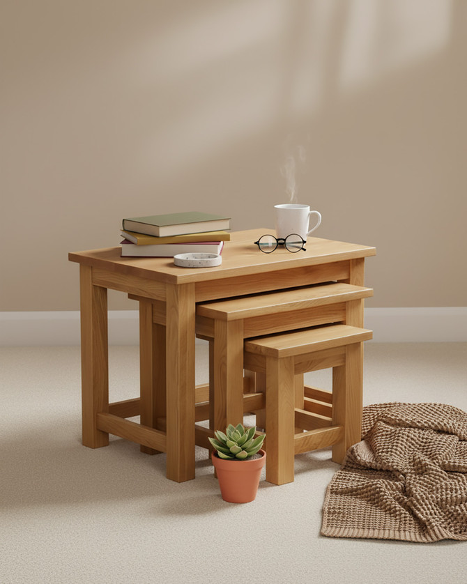 Stockbury Oak Nest of Three Coffee Tables WFS-BH-SBO08A Stockbury Oak Nest of Three Coffee Tables WFS-BH-SBO08A