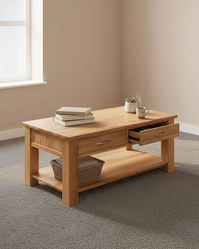 Stockbury Solid Oak Four Drawer Coffee Table WFS-BH-SBO08D Stockbury Solid Oak Four Drawer Coffee Table WFS-BH-SBO08D