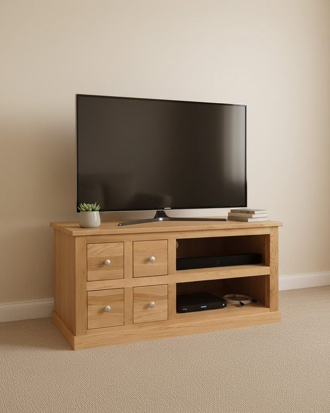Stockbury Solid Oak Four Drawer Television Cabinet WFS-BH-SBO09A Stockbury Solid Oak Four Drawer Television Cabinet WFS-BH-SBO09A