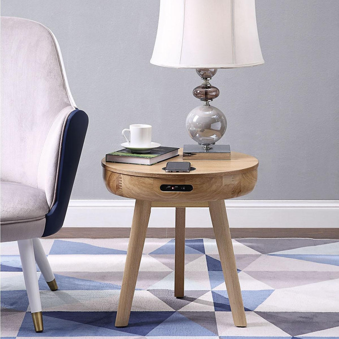 San Francisco Round Lamp Table With QI Wireless Charger, USB Ports and 2.1 Bluetooth Speakers JF710-O
