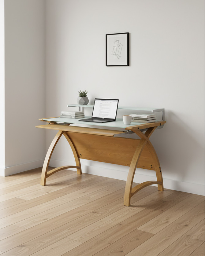 Large Oak Curved Home Office Desk 130cm