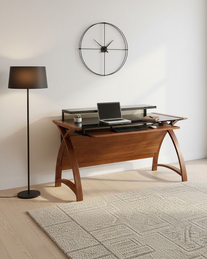 Walnut Large Curved Home Office 130cm Desk