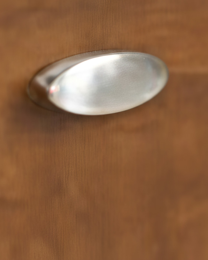 Curved Walnut Three Drawer Pedestal