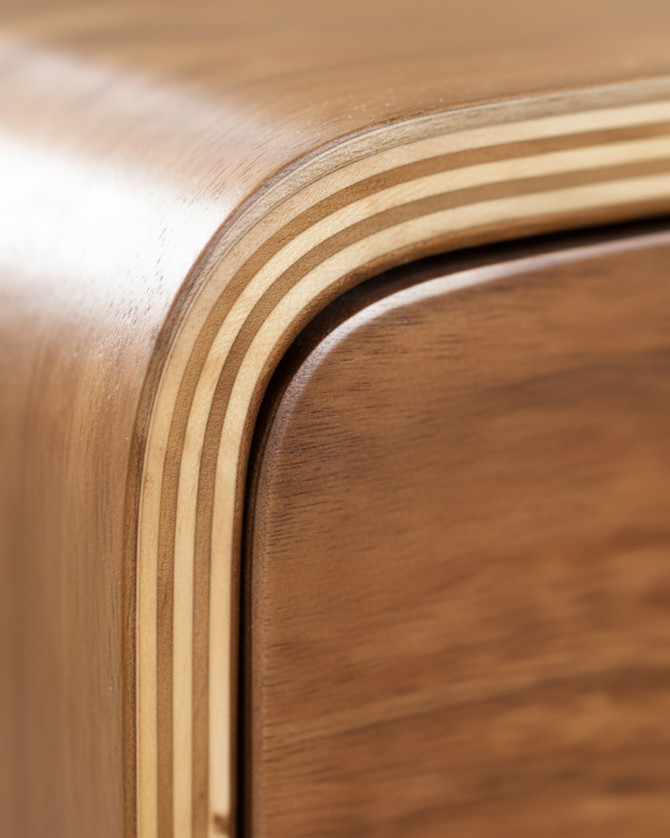 Curved Walnut Three Drawer Pedestal