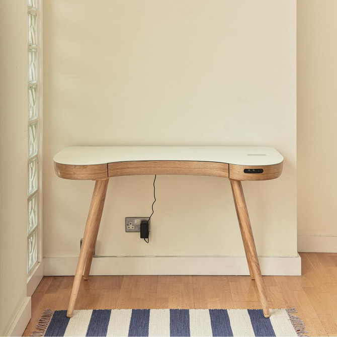 NuHolme Office Oak Smart Desk With QI Wireless Charger, Bluetooth Speakers and USB Ports NUH001-OD