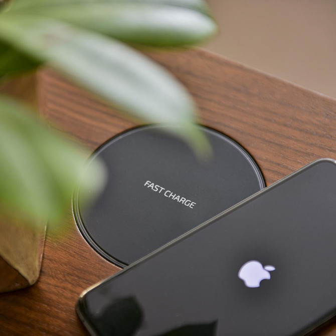 NuHolme Office Walnut Smart Desk With QI Wireless Charger, Bluetooth Speakers and USB Ports NUH001-WD